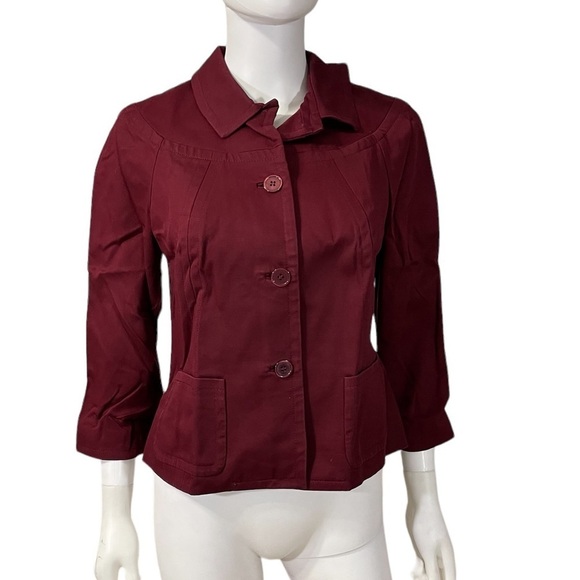 Talbots Plum Cotton Blend Lined Button Jacket - Picture 3 of 9